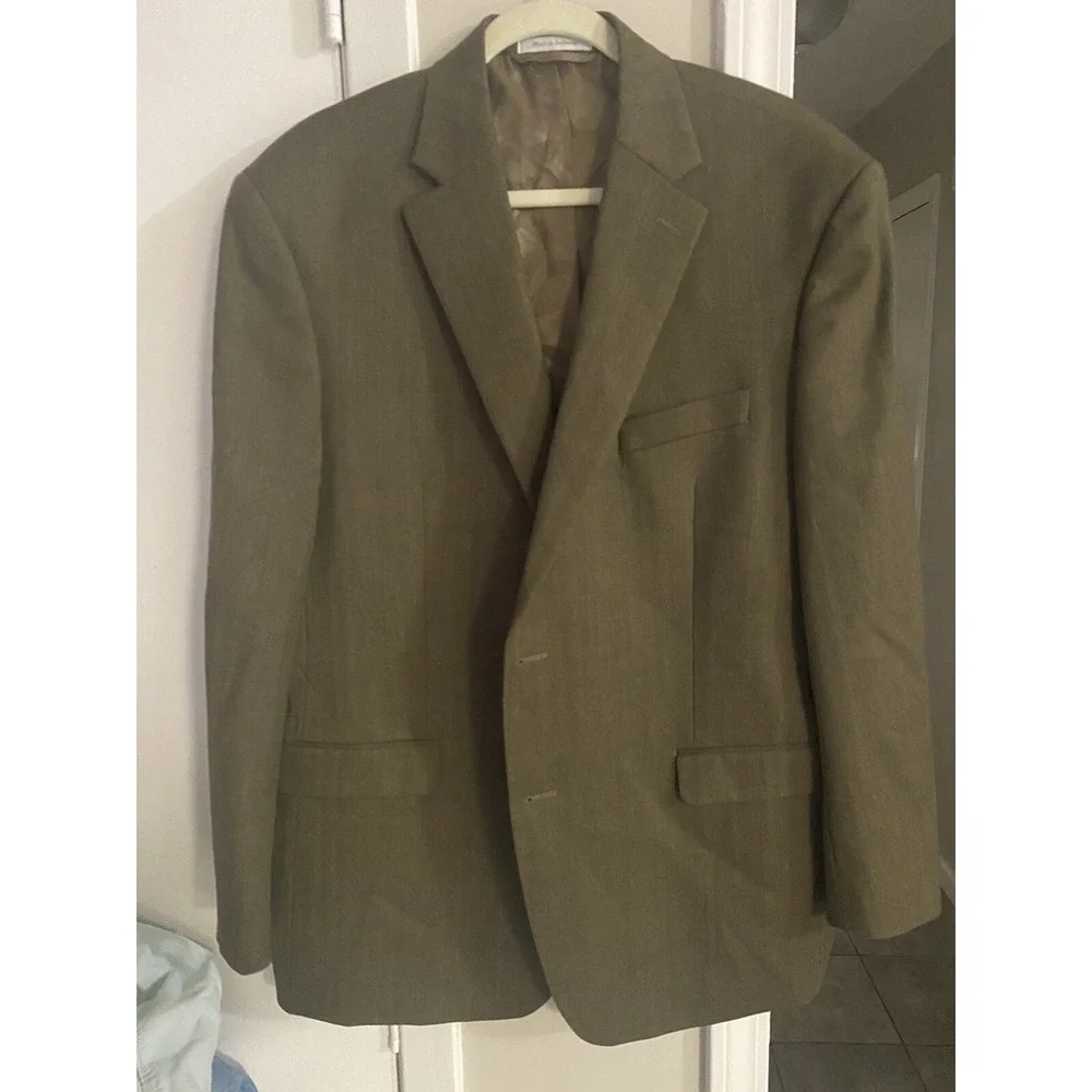 Vintage Ralph Lauren Men Wool Suit Jacket Sports Coat 44R 2 Button Green Brown